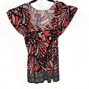 Y2K Abstract Rhinestone Badydoll Blouse 1X Pink Black